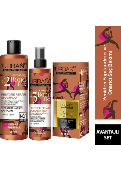 Bond Plex Yıpranma Karşıtı Sülfatsız Şampuan 350 ml + Saç Bakım Sütü 200 ml + Saç Bakım Yağı 100 ml - Vegan