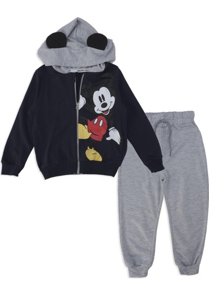 Erkek Çocuk Mickey Mouse Baskılı Kapüşonlu 2'li Alt Üst Takım