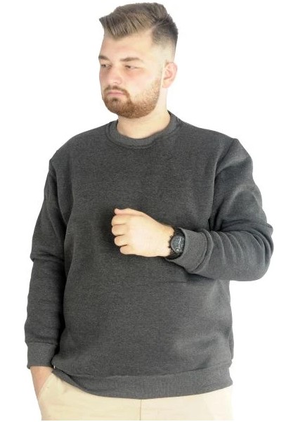 Erkek Sweatshirt Bisiklet Yaka Basic 20131 Antramelanj