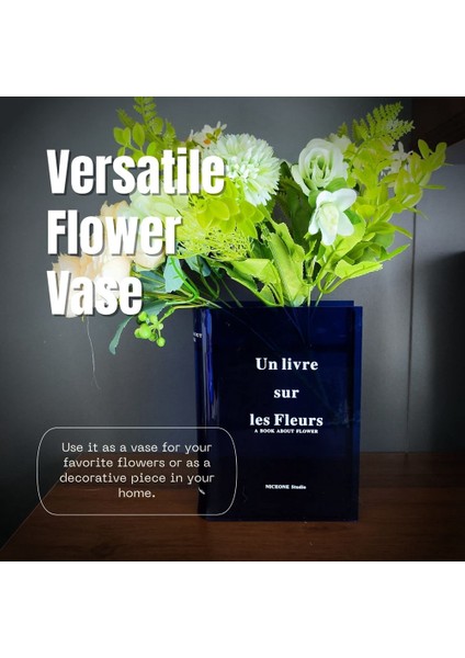 Xin Yue Zhang Kitap Vazo Akrilik Vazo Ins Çiçek Ev Dekorasyon Avrupa Modern Topraksız Masaüstü Süs Hediye, Mavi Beyaz (Yurt Dışından) modelleri