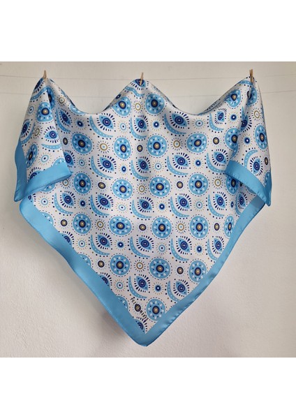 Hediyelik Mavi Beyaz Fular Bandana Göz Desenli