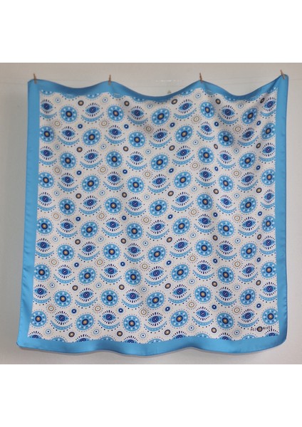 Hediyelik Mavi Beyaz Fular Bandana Göz Desenli