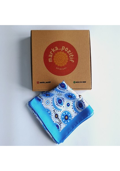 Hediyelik Mavi Beyaz Fular Bandana Göz Desenli