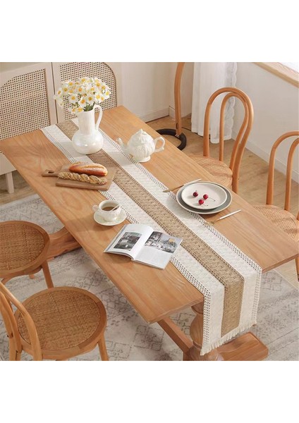 Iskandinav Ins Masa Koşucu Ev Dekor Çiftlik Evi Makrome Masa Koşucu Püsküller ile Masa Uzun Masa Örtüsü Çay Masası Havlusu (Yurt Dışından)