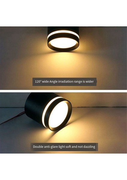 LED Sıva Altı Spot Işığı Tavan Işığı Spot Işığı 220V 12W Yüzeye Montaj Işığı Siyah (Yurt Dışından)