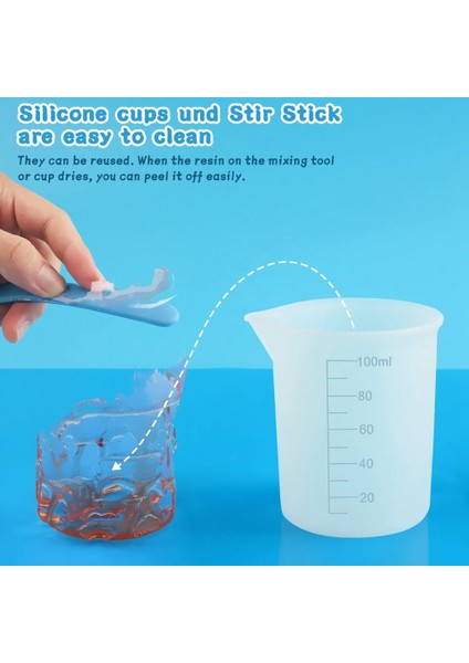 Xin Yue Zhang Epoksi Reçine Için Silikon Ölçüm Kabı Seti, 600 ve 100 ml Karıştırma Kabı, Silikon Spatula, Epoksi Reçine Eldiveni, Temizlemesi Kolay (Yurt Dışından) fiyatları