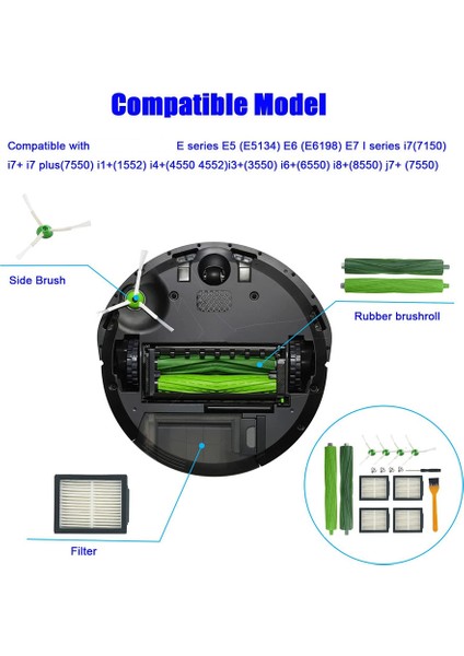 I7 I7+ E5 E6 Robotlar Elektrikli Süpürge Aksesuarları Için Yedek Rulo Fırça Yan Fırça Hepa Filtre (Yurt Dışından)