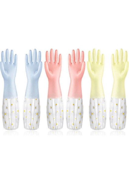 Bulaşık Yıkama Temizleme Eldiveni 3 Çift - Yeniden Kullanılabilir Lastik Eldiven Çamaşır Olmayan Mutfak Bahçe Ev Eldivenleri 50CM (Yurt Dışından) fiyatları