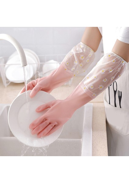 Bulaşık Yıkama Temizleme Eldiveni 3 Çift - Yeniden Kullanılabilir Lastik Eldiven Çamaşır Olmayan Mutfak Bahçe Ev Eldivenleri 50CM (Yurt Dışından) fırsatları