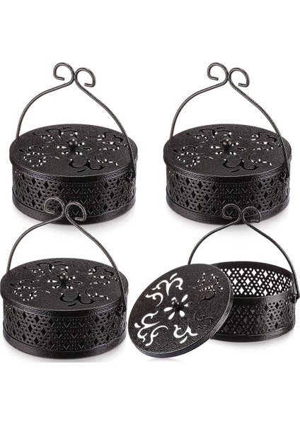 Xin Yue Zhang 4 Adet Tütsü Bobini Tutucu Bronz Retro Taşınabilir Asılı Tütsü Brülör Tutucu Saplı Yuvarlak Tütsü Tutucu, Siyah (Yurt Dışından)