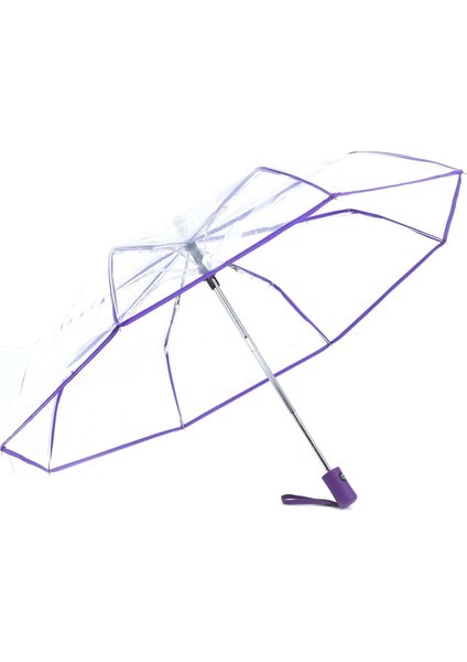 Xin Yue Zhang Şeffaf Şemsiye Otomatik Şemsiye Yağmur Kadın Erkek Otomatik Şemsiye Kompakt Katlanır Rüzgar Geçirmez Tarzı Şeffaf Şemsiye, Şeffaf ve Mor Sınır (Yurt Dışından)