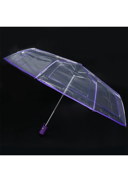 Xin Yue Zhang Şeffaf Şemsiye Otomatik Şemsiye Yağmur Kadın Erkek Otomatik Şemsiye Kompakt Katlanır Rüzgar Geçirmez Tarzı Şeffaf Şemsiye, Şeffaf ve Mor Sınır (Yurt Dışından) modelleri