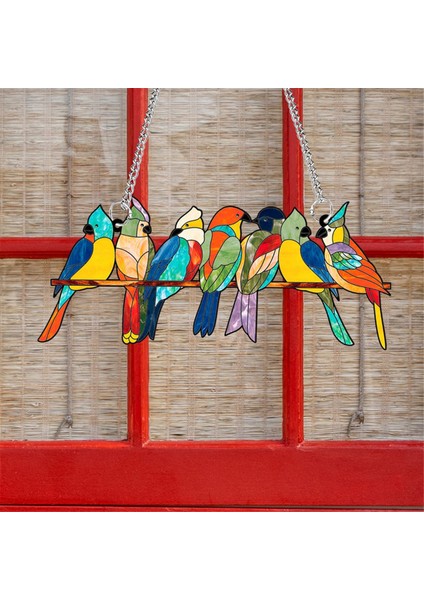 Çok Renkli Lekeli Kuşlar Pencere Asma Süsleme, Tel Pencere Panelinde Akrilik Suncatcher Kuşlar 20.3 x 20CM (Yurt Dışından)