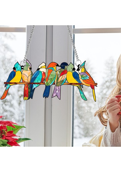 Çok Renkli Lekeli Kuşlar Pencere Asma Süsleme, Tel Pencere Panelinde Akrilik Suncatcher Kuşlar 20.3 x 20CM (Yurt Dışından)