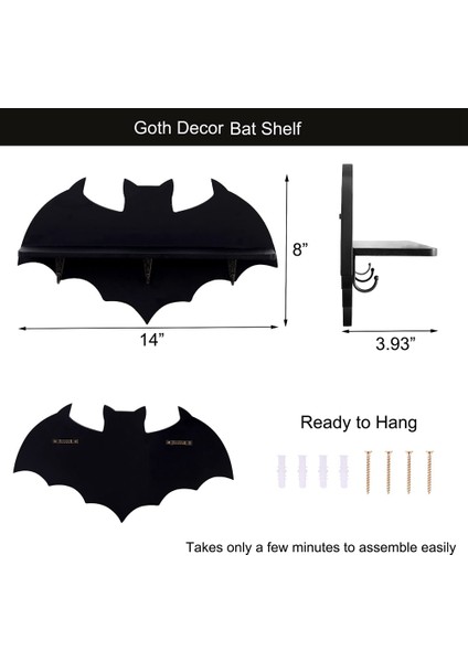 Xin Yue Zhang Kristal Raf Spooky Yüzen Raflar Goth Dekor Yarasa Raf Siyah Duvar Witchy Odası Için Asılı Ahşap Raf (Yurt Dışından) modelleri