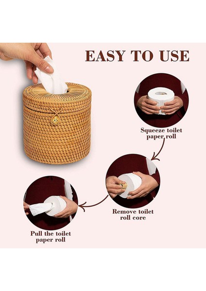 Adet Rattan Doku Kutusu Tuvalet Kağıdı Kapağı Hasır Dekoratif Kapaklı Tutucular Depolama Için Tek Rulo ve Dokular (Yurt Dışından)