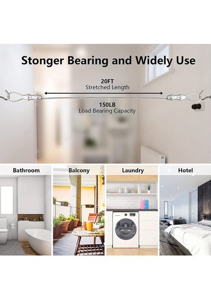 Xin Yue Zhang Paslanmaz Çelik Kablo Sabitleme Sistemi ile Taşınabilir Rüzgar Geçirmez Elbise Ipi Çok Fonksiyonlu Ağır Çamaşır Halatı (Yurt Dışından) fırsatları