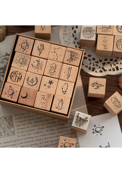 Xin Yue Zhang 16 Adet/grup Vintage Gezegen Ay Bulut Dekorasyon Damga Ahşap Kauçuk Pullar Scrapbooking Kırtasiye Dıy Zanaat Standart Damga (Yurt Dışından) modelleri