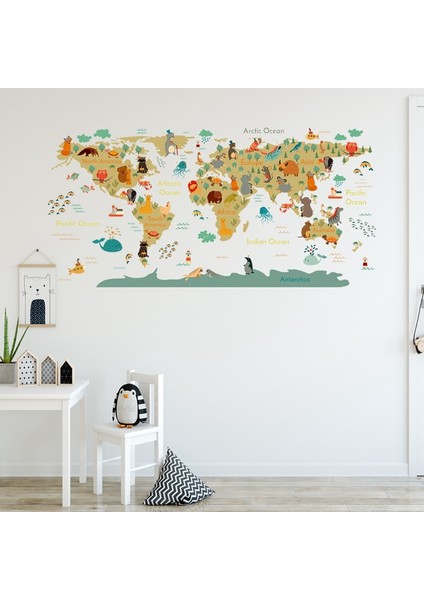 Xin Yue Zhang Karikatür Hayvanlar Dünya Haritası Duvar Çıkartmaları Dıy Duvar Kağıdı Çocuk Odası Yatak Odası Kreş Duvar Dekor Duvar Çıkartmaları Ev Dekor (Yurt Dışından) modelleri