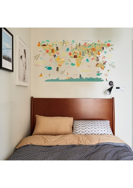 Xin Yue Zhang Karikatür Hayvanlar Dünya Haritası Duvar Çıkartmaları Dıy Duvar Kağıdı Çocuk Odası Yatak Odası Kreş Duvar Dekor Duvar Çıkartmaları Ev Dekor (Yurt Dışından) fırsatları