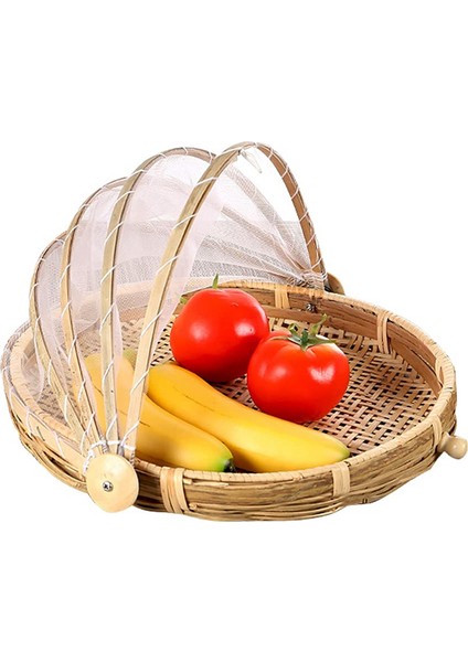 Xin Yue Zhang Gıda Bambu Yemek Servis Çadırı Sepeti El Dokuma Sepeti Servis Toz Geçirmez Yuvarlak Piknik Sepeti Sebze Meyve Ekmek, B (Yurt Dışından)