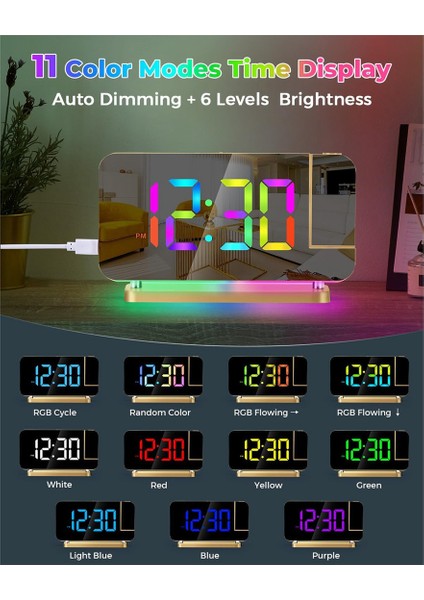 Projeksiyon Çalar Saat,7.4 Inç LED Ayna Dijital Saatler EKRANI,+180°DÖNEBILEN Projektör,gece Lambası Altın (Yurt Dışından)
