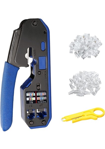 Xin Yue Zhang RJ45 Sıkma Aleti Seti Hepsi Bir Arada Sıyırıcı Kesici, 50 Pc Cat6 Geçiş Konnektörleri 50 Pc RJ45 Cat6 Koruma Kapakları (Yurt Dışından)