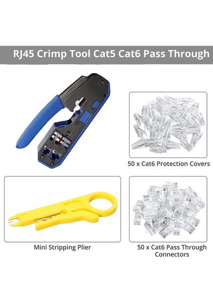 Xin Yue Zhang RJ45 Sıkma Aleti Seti Hepsi Bir Arada Sıyırıcı Kesici, 50 Pc Cat6 Geçiş Konnektörleri 50 Pc RJ45 Cat6 Koruma Kapakları (Yurt Dışından) fırsatları