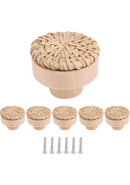 Xin Yue Zhang Boho Rattan Dresser Kolları Yuvarlak Ahşap Çekmece Kolları El Yapımı Hasır Dokuma ve Boho Mobilya Kolları Için Vidalar 6 Adet (Yurt Dışından) fiyatları