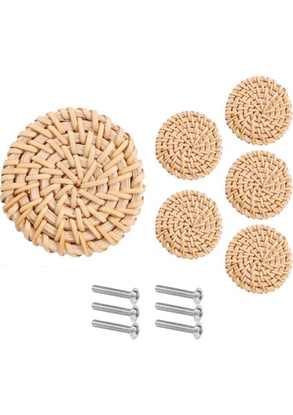 Xin Yue Zhang Boho Rattan Dresser Kolları Yuvarlak Ahşap Çekmece Kolları El Yapımı Hasır Dokuma ve Boho Mobilya Kolları Için Vidalar 6 Adet (Yurt Dışından) modelleri