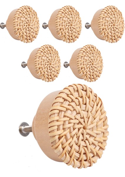 Xin Yue Zhang Boho Rattan Dresser Kolları Yuvarlak Ahşap Çekmece Kolları El Yapımı Hasır Dokuma ve Boho Mobilya Kolları Için Vidalar 6 Adet (Yurt Dışından) fırsatları