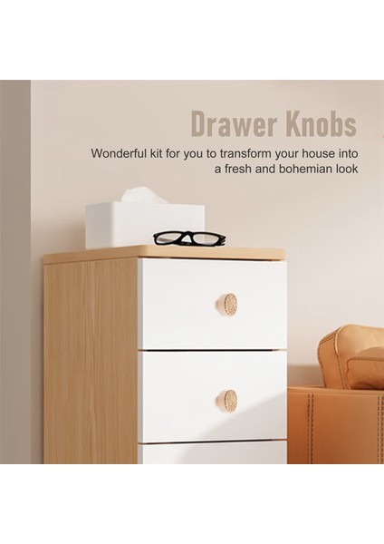 Xin Yue Zhang Boho Rattan Dresser Kolları Yuvarlak Ahşap Çekmece Kolları El Yapımı Hasır Dokuma ve Boho Mobilya Kolları Için Vidalar 6 Adet (Yurt Dışından) indirimleri