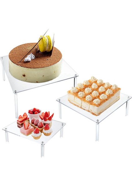 Akrilik Cupcake Standı, 3 Adet Kare Şeffaf Kek Standı Tatlı Masa Ekran Seti Gıda Kek Pizza Tatlı Ekran (Yurt Dışından)
