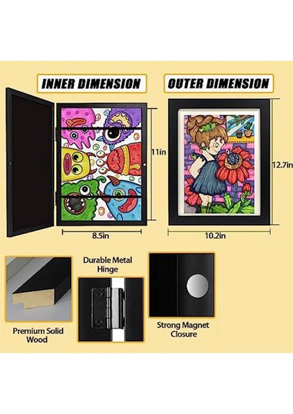 Çocuk Sanat Çerçeveleri, 8,5X11 Önden Açılır Değiştirilebilir Çocuk Sanat Eseri Çerçeveleri, Çocuklar Için Yatay ve Dikey Sanat Sergisi Siyah (Yurt Dışından)