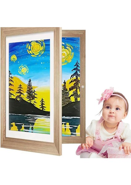 Xin Yue Zhang Çocuk Sanat Çocuk Sanat Çerçeveleri Ön Açılan Çocuk Sanat Çerçeveleri Değiştirilebilir Sanat Eseri Sergileme Depolama Çerçeveleri (Ahşap Rengi) (Yurt Dışından) indirimleri