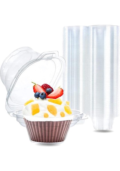 Bireysel Cupcake Kapları, 100 Adet Şeffaf Cupcake Kutuları, Kapaklı Cupcake Tutucular, Tek Bölmeli Muffin Taşıyıcı (Yurt Dışından)