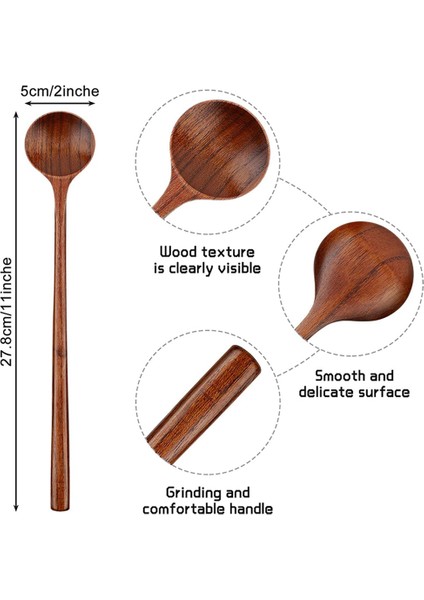 Xin Yue Zhang 12 Adet Ahşap Uzun Kaşık Uzun Saplı Yuvarlak Kaşık Kore Tarzı Çorba Kaşığı Çorba Pişirme Karıştırma Karıştırma Mutfak (Yurt Dışından)