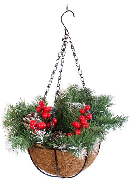 Yapay Noel Asılı Sepet, Dekore Edilmiş, Berry Salkımları, Noel Koleksiyonu Dekoru A (Yurt Dışından)