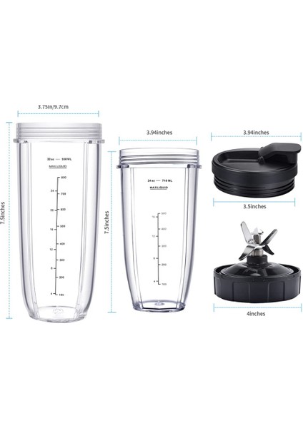Xin Yue Zhang Ninja Için Blender Yedek Parçaları, 32OZ&24OZ Bardak ve Kapaklı,7 Kanatlı Çıkarıcı Bıçak, Ninja BL480-30 BL483-30 Için (Yurt Dışından) modelleri