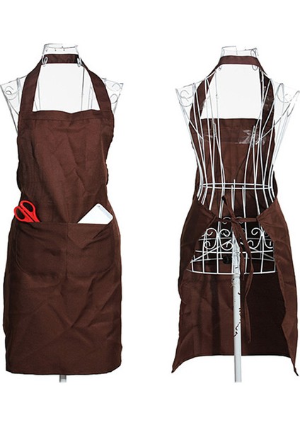 Xin Yue Zhang Kasaplar Için Düz Önlük Ön Cep Mutfak Pişirme Zanaat Pişirme Garson - Kahverengi (Yurt Dışından)