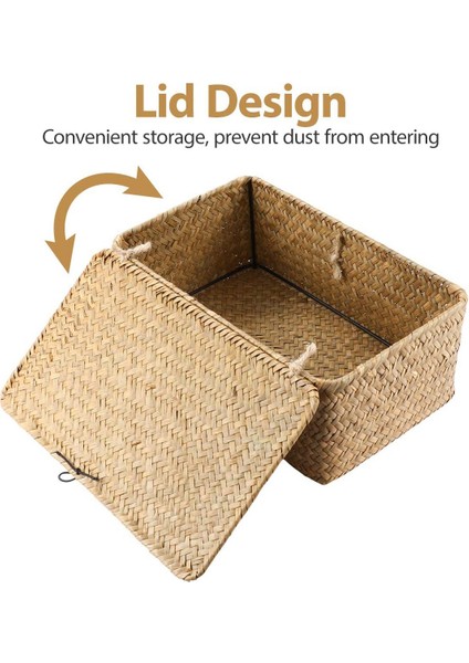 Xin Yue Zhang Seagrass El Dokuma Saklama Kutusu Saklama Kutusu Depolama Sepeti Makyaj Organizatör Çok Amaçlı Kapaklı Konteyner (Yurt Dışından) modelleri