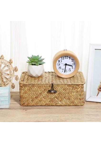 Xin Yue Zhang Seagrass El Dokuma Saklama Kutusu Saklama Kutusu Depolama Sepeti Makyaj Organizatör Çok Amaçlı Kapaklı Konteyner (Yurt Dışından) fırsatları