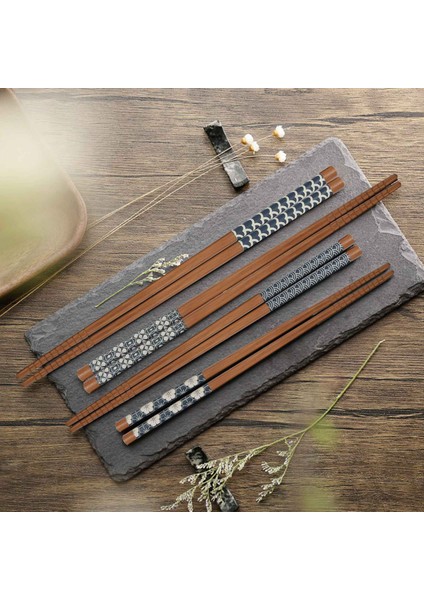 Xin Yue Zhang 5 Çift Doğal Bambu Yemek Çubukları Yeniden Kullanılabilir Klasik Japon Tarzı Yemek Çubukları Hediye Setleri, Bulaşık Makinesinde Yıkanabilir, 8,8 Inç (Yurt Dışından)