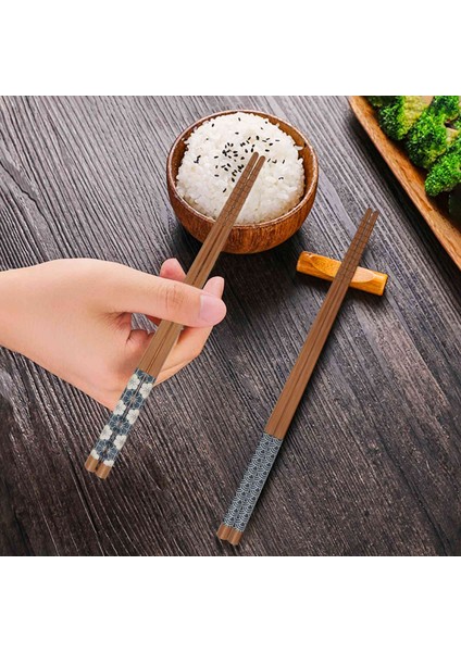 Xin Yue Zhang 5 Çift Doğal Bambu Yemek Çubukları Yeniden Kullanılabilir Klasik Japon Tarzı Yemek Çubukları Hediye Setleri, Bulaşık Makinesinde Yıkanabilir, 8,8 Inç (Yurt Dışından)