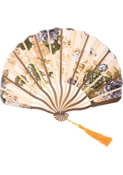 Ξ Ny Ue Zhang Klasik Tarz Çiçek Kumaş Bambu Katlanır Dans El Fanı Bej (Yurt Dışından)