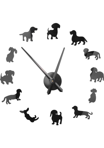 Xin Yue Zhang Diy Dachshund Duvar Sanatı Wiener-Köpek Yavru Köpek Pet Çerçevesiz Dev Duvar Saati Ayna Etkisi ile Sosis Köpek Saat Duvar Saati Siyah (Yurt Dışından)