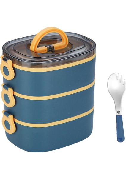 Bento Öğle Yemeği Kutusu Istiflenebilir 3 Katmanlı Öğle Yemeği Kutusu Yetişkin Çocuk Öğle Yemeği Kutusu Sızdırmaz Taşınabilir Öğle Yemeği Kutusu (Mavi) (Yurt Dışından)