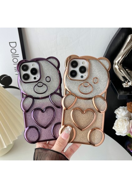 iPhone 15 Pro Max Plating Bear Glitter Işıltılı Telefon Kapağı (Yurt Dışından)