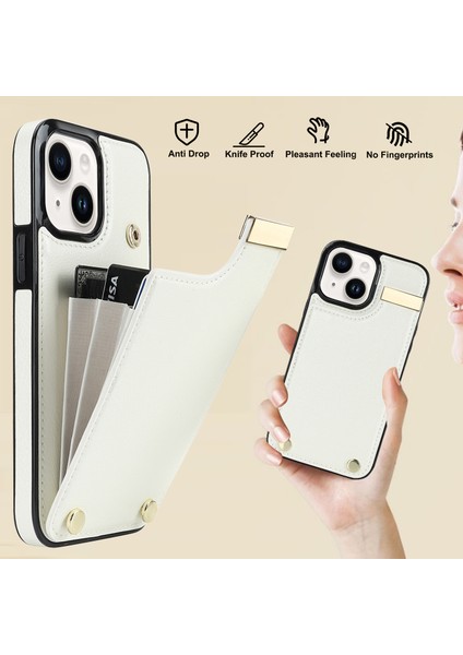 iPhone 14 Slim Fit Tpu+Pu Deri+Metal Kabuk Kart Tutucu ile Telefon Kapağı (Yurt Dışından)