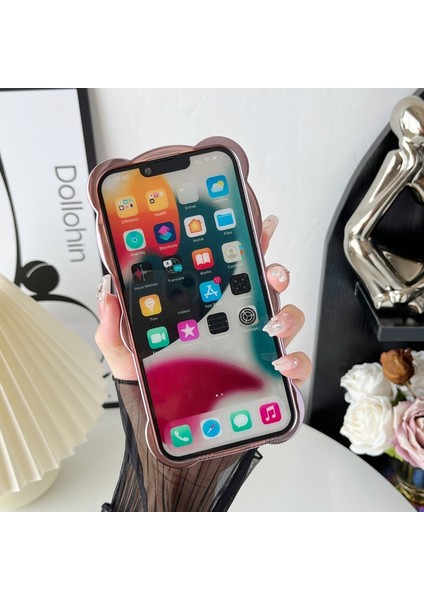 iPhone 15 Pro Tpu Telefon Kasası Elektrokaplanmış 3D Bear Parlak Kapak (Yurt Dışından)